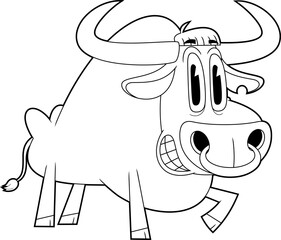 Outlined Funny Bull Cartoon Character Running. Vector Hand Drawn Illustration Isolated On Transparent Background