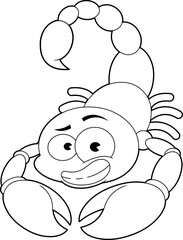 Outlined Funny Scorpion Cartoon Character With Aggressive Expression. Vector Hand Drawn Illustration