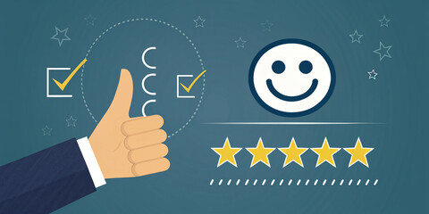 A Visual Representation of Customer Service Satisfaction with a Hand and Thumbs Up