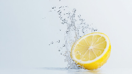 Fresh Lemon Slice Splashing in Water