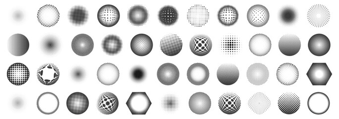 Set of halftone texture elements with shadow on a white background