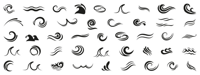 Set of sea wave icons. Water splash wave icons collection