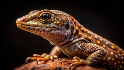 Obraz premium Adorable House Gecko with Brown Polka Dots - Low Light Macro Photography - PNG