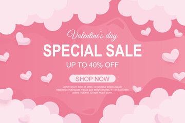 Valentine's Day sale background in paper cut style