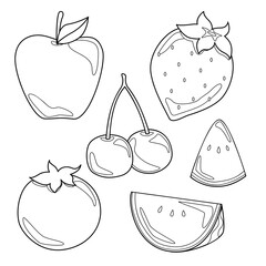 set of various monochrome fruits for painting, coloring, kids education or other. vector, illustration design
