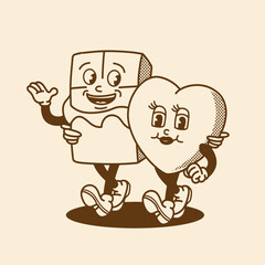 mascot chocolate and love good for valentine design, mascot logo, snack mascot, element design, mascot retro, etc