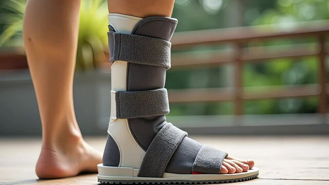 Close up of woman leg with ankle foot orthosis brace