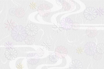 和紙の背景　流水と菊