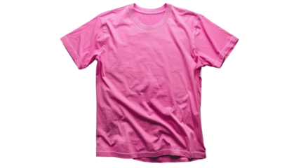 Pink t-shirt mockup lying flat on transparent background