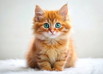Obraz premium Adorable Orange Tabby Kitten with Vibrant Green Eyes on Pure White Background - Perfect for Pet Food, Veterinary, or Adoption Ads