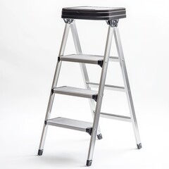 Three-step aluminum step stool, home improvement, white background, easy reach