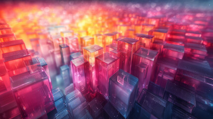 Glowing glass skyscrapers in a futuristic cityscape
