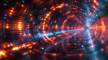 Fototapeta premium Futuristic high-tech data tunnel with glowing digital elements 