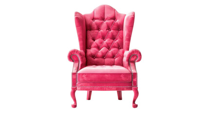 Fototapeta premium Pink upholstered wingback chair isolated on transparent background