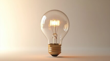 A glowing incandescent light bulb with a warm filament against a soft gradient background