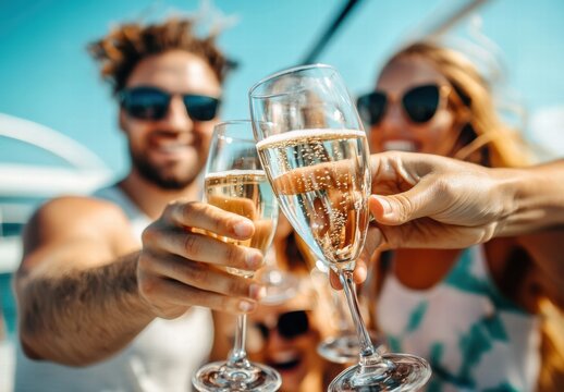 A group of people are celebrating with champagne glasses