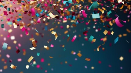 Colorful Confetti Rains Down in Celebration with a Background of Soft Gradient Colors and Vibrant Shimmering Pieces in Motion
