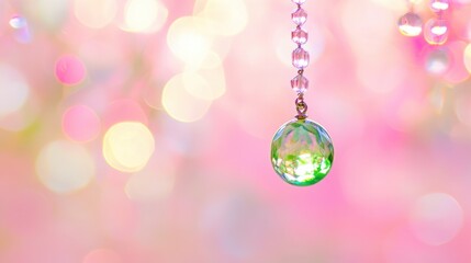 Fototapeta premium Peridot gemstone pendant radiating bright green hues against a light pastel background