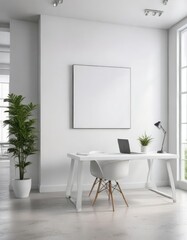Stylish white office interior with empty mock up wall, corporate, clean, professional, creative, chair