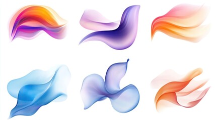 Colorful abstract swirls, digital design elements, white background, graphic design use