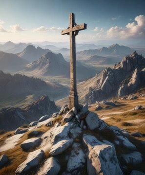 Summit cross on the top of Ciezka Turnia Tazka veza , view, summit cross