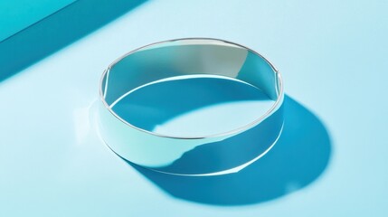 Stylish silver bracelet on a sky-inspired blue gradient background