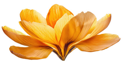 Vibrant orange crocus flower blooming with transparent background