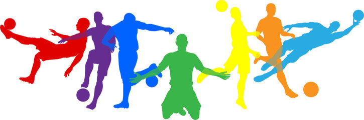 Silhouette soccer football player set. Active sports people healthy players fitness silhouettes concept.