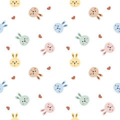 Naklejka premium Face rabbit colorful cartoon so cute. On heart white background. Pattern seamless vector illustration. 