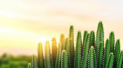 Cactus garden nature idea. A vibrant cactus against a beautiful sunset creates a serene nature scene.