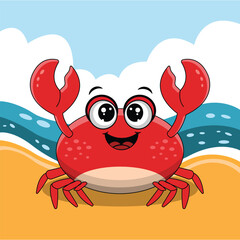 Cute Crab Smiling Cartoon Vector Icon Illustration.
