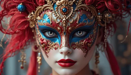 Venetian carnival mask, Portrait of beautiful woman with masquerade carnival mask on her face.