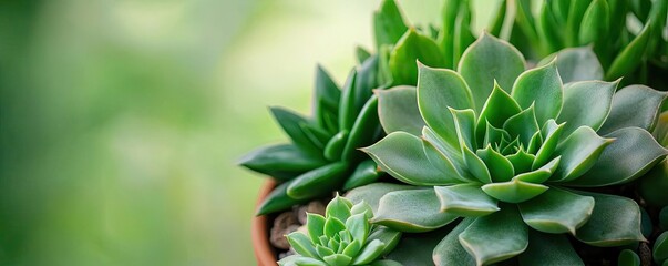 Cactus garden nature idea. Vibrant succulents in a terracotta pot, showcasing lush green foliage and intricate details.