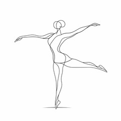 Abstract simple continuous single line art drawing of a female dancing ballerina on a white background