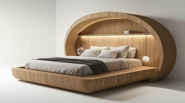 The exquisite bed is housed inside a pod capsule structure.