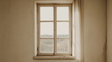 Obraz premium Rustic window, countryside view, sunlight, interior