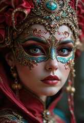 Venetian carnival mask, Portrait of beautiful woman with masquerade carnival mask on her face.