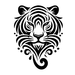 Striking Black and White Tiger Art: A Modern Decorative Design. Perfect for nature lovers and animal enthusiasts. This stylish graphic is ideal for home decor, fashion, and tattoo designs.