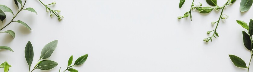 Fototapeta premium A white wall bordered by tropical plant.