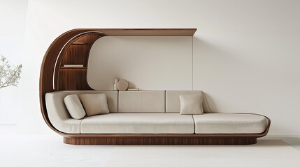 A sleek and elegant living space contained within a pod capsule.