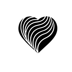 Abstract Black and White Heart Wave Line Design: Minimalist Geometric Pattern for Love Symbol, Vector Graphic Illustration