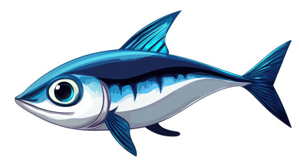 Obraz premium Blue cartoon fish swimming underwater with transparent background