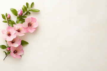 Fototapeta premium Branch with pink blossom on pastel background, space for text. Greeting card template
