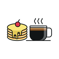 Coffee glass and pancake set icon represents a cozy breakfast and café culture, perfect for bakery branding, menu designs, coffee shop promotions, and food-related visuals.