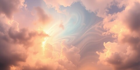 Fototapeta premium Swirling clouds of colorful light and fog on a celestial background, swirling, iridescent, colors