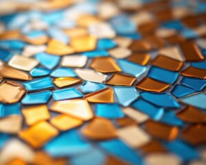 Obraz premium Colorful mosaic tiles create a vibrant and artistic pattern, showcasing a blend of blue and orange hues in a captivating design.
