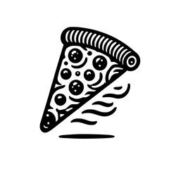 A mouthwatering pizza slice illustration, perfect for menus, restaurant branding, or any food-related design project. The black and white style adds a touch of vintage appeal.