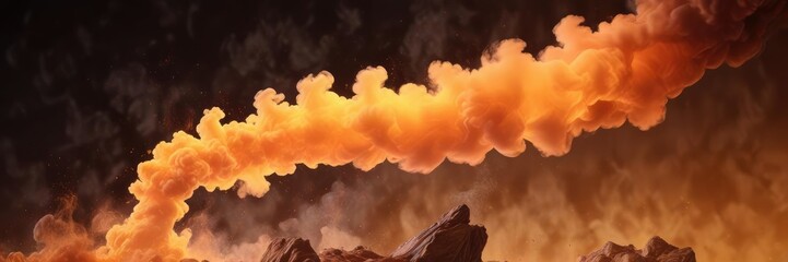 Swirling column of colorful smoke rising from a fiery orange glow, colored atmospheric haze , vibrant cloudy scene, swirling column