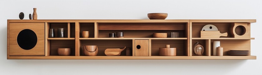 A stylish geometric wooden cabinet.