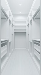 Fototapeta premium A modern minimalist white walk-in closet.